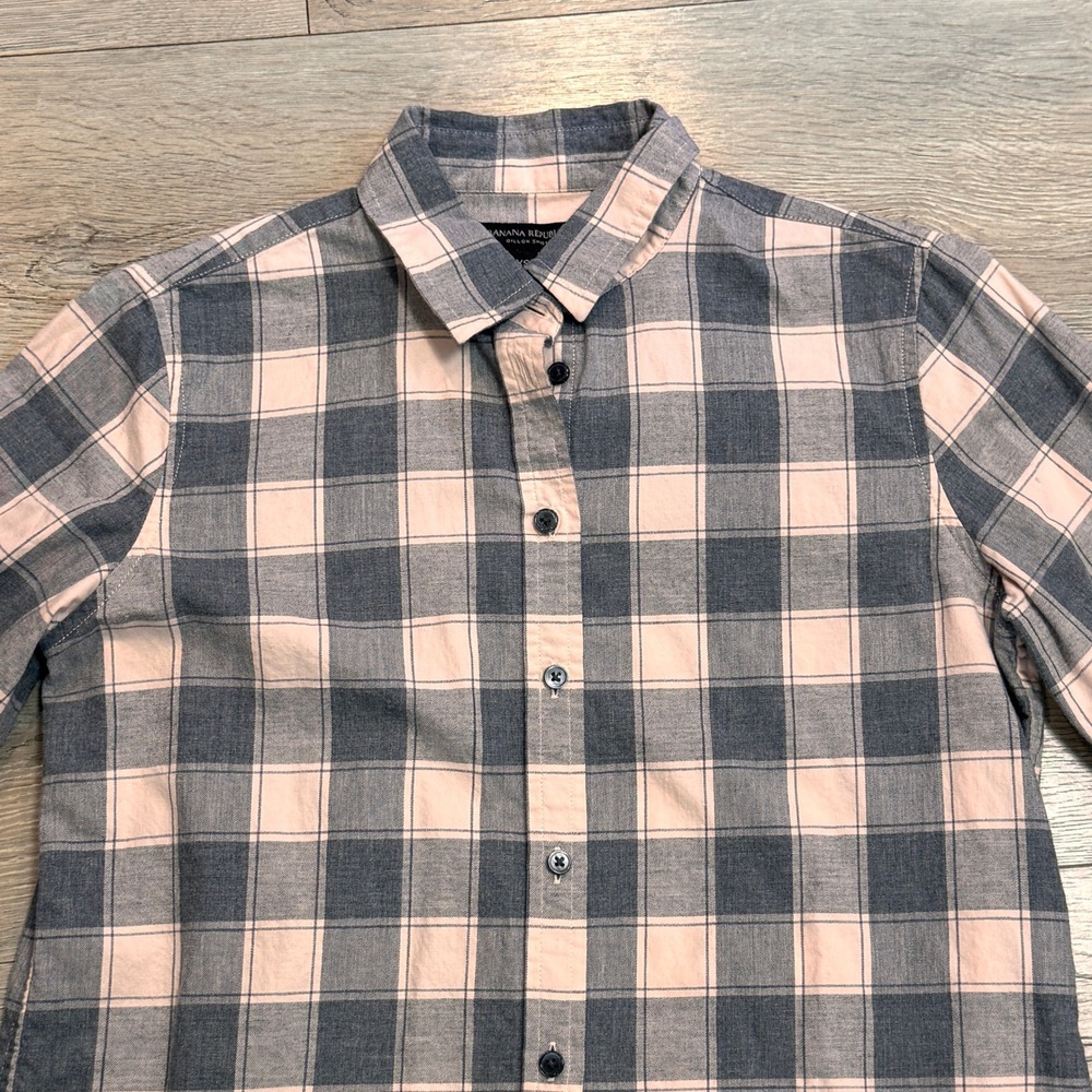 Banana Republic Dillon Shirt XS Xsmall Pink Blush Gray Plaid Flannel Button Down - Picture 3 of 8